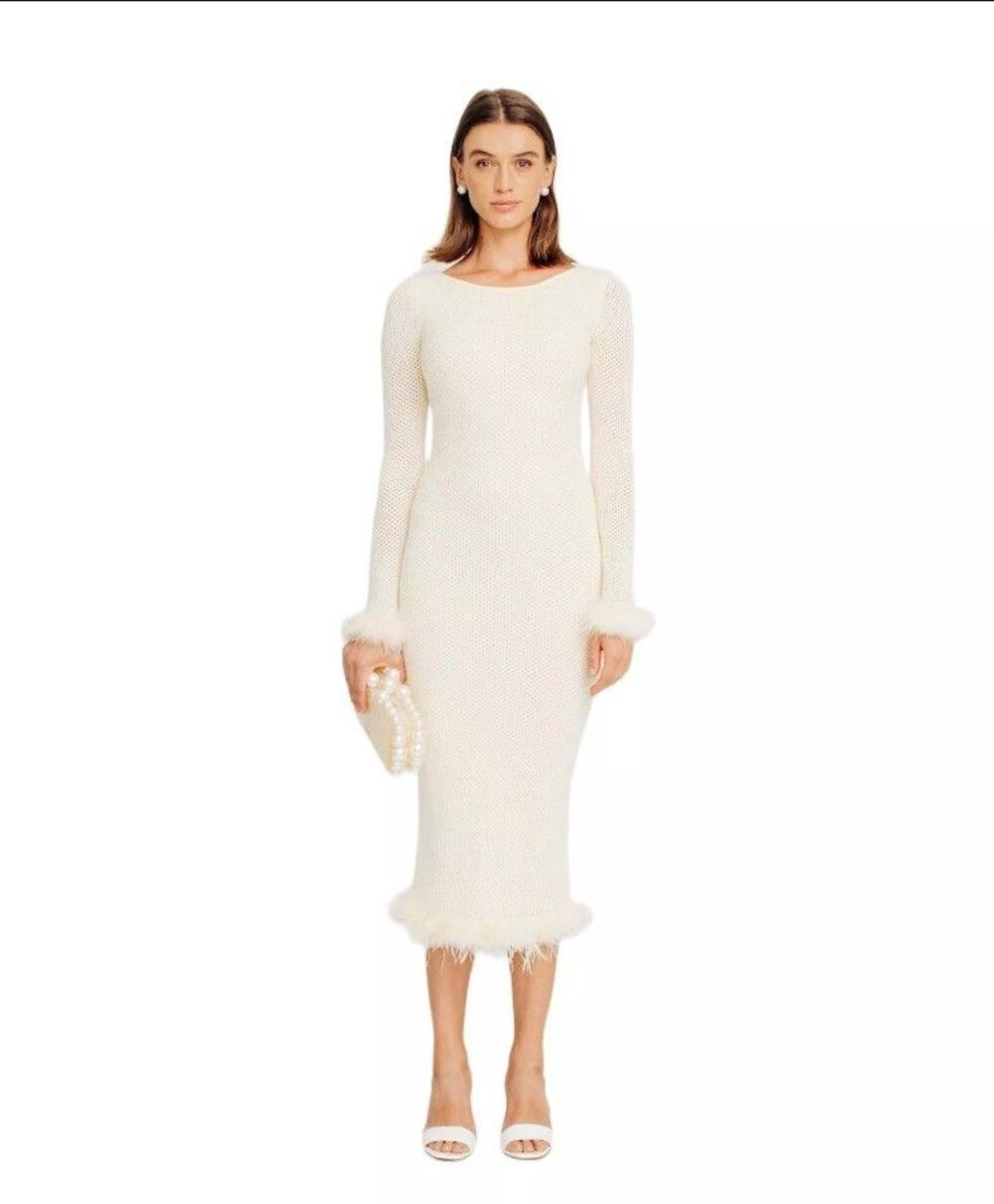 Torn By Ronny Kobo Knit Serenity Dress With Feather Trim Organic Size XS